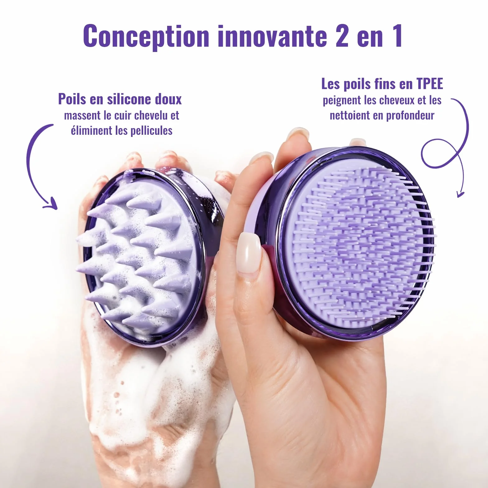 Brosse Massage Cuir Chevelu Scalp Massager Nettoyage Profondeur Silicone Double Face Exfoliation Pellicules