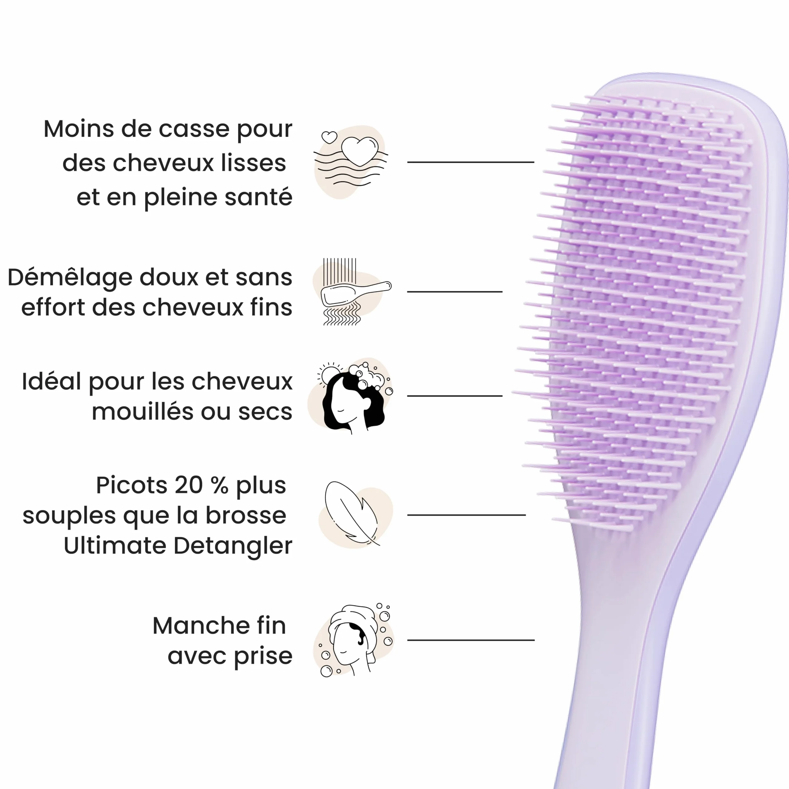 Tangle Teezer Ultimate Detangler Brosse à Cheveux pour Cheveux Colorés Fins et Délicats, Picots Souples 2 Niveaux, Bruyère Hypnotique