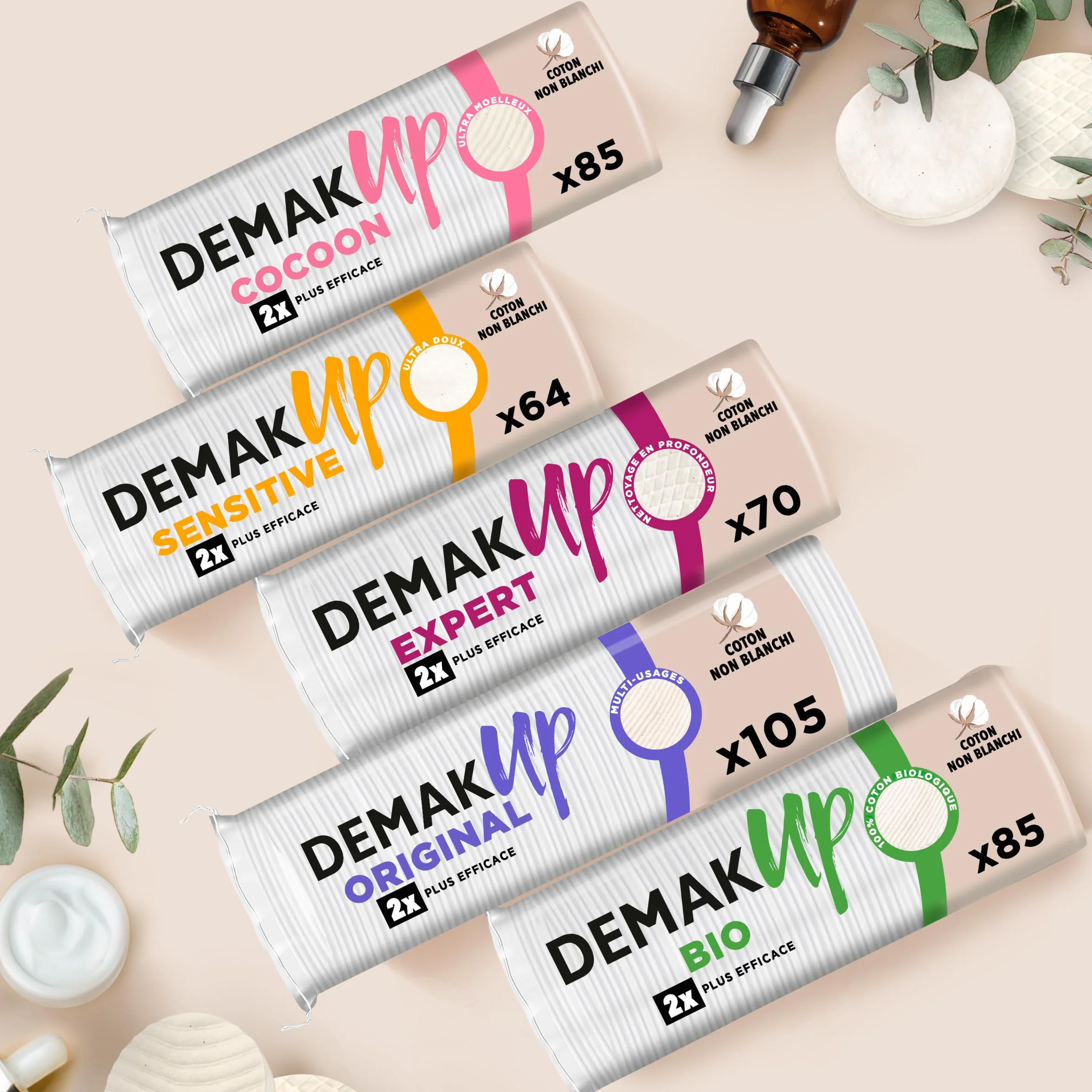 Demak'Up Expert Disques Cotons à Démaquiller 100% Fibres de Coton Naturelles, 108 Cotons