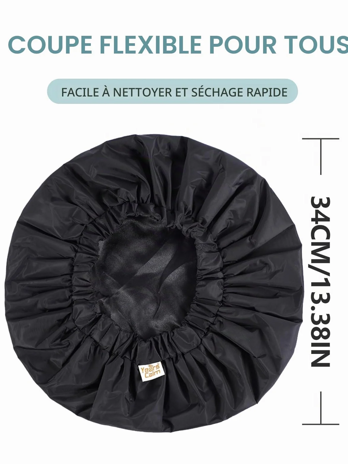 Bonnet de douche imperméable réutilisable pour femme, design élastique double couche, noir