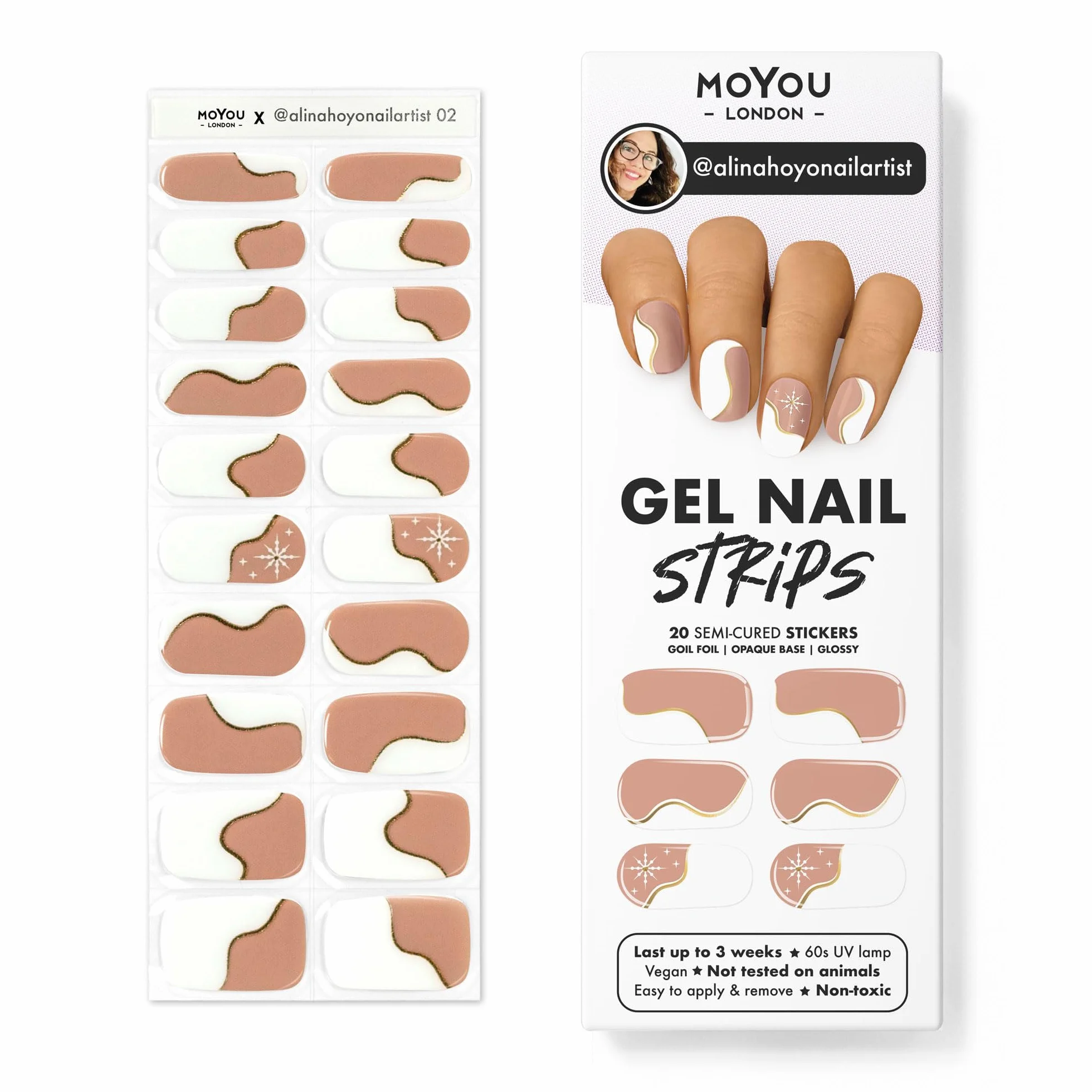 MOYOU LONDON Autocollants auto-adhésifs pour ongles en Gel Semi-durci, lampe UV/LED requise, 20 enveloppes de vernis à ongles en Gel, autocollants pour Nail Art - Alinahoyonailartist 02