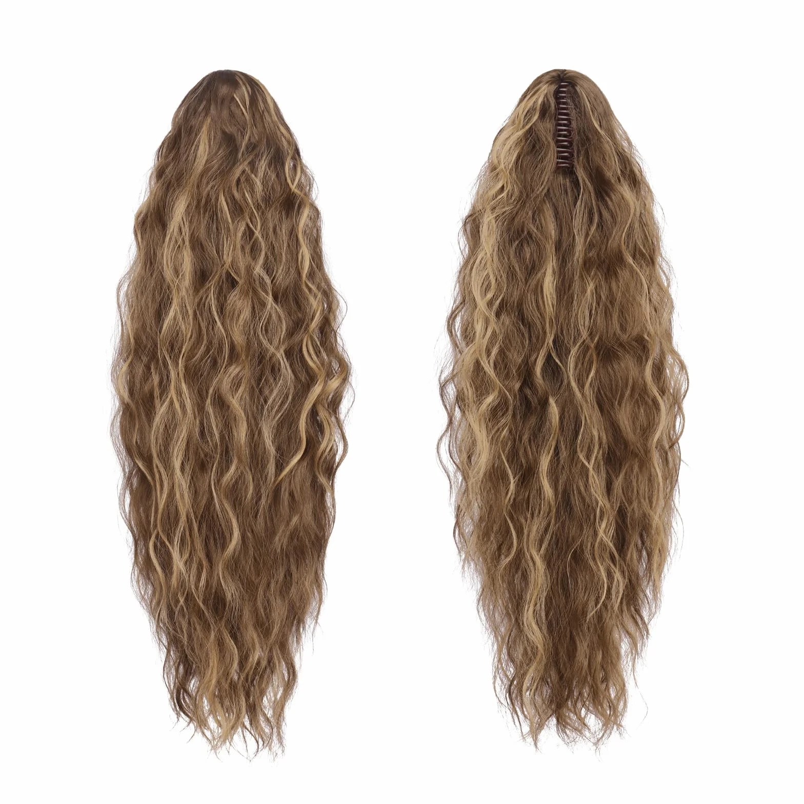 FESHFEN Ponytail Cheveux Naturel Pince Ponytails Extensions Longue Bouclée Ondulée Postiche Queue de Cheval Extension Blond Miel Mélangé Brun Clair Synthétique Rajout Cheveux pour Femmes 75 cm