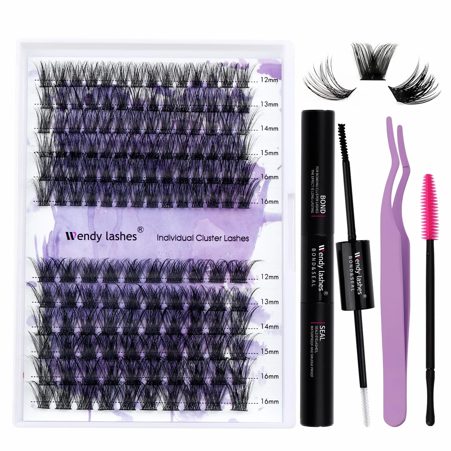 Kit Extension Cils Individuels D Curl 0.07mm DIY Cils Volume Russe Mixte 12-16mm C3+C9-D Bouquet Cluster Lashes