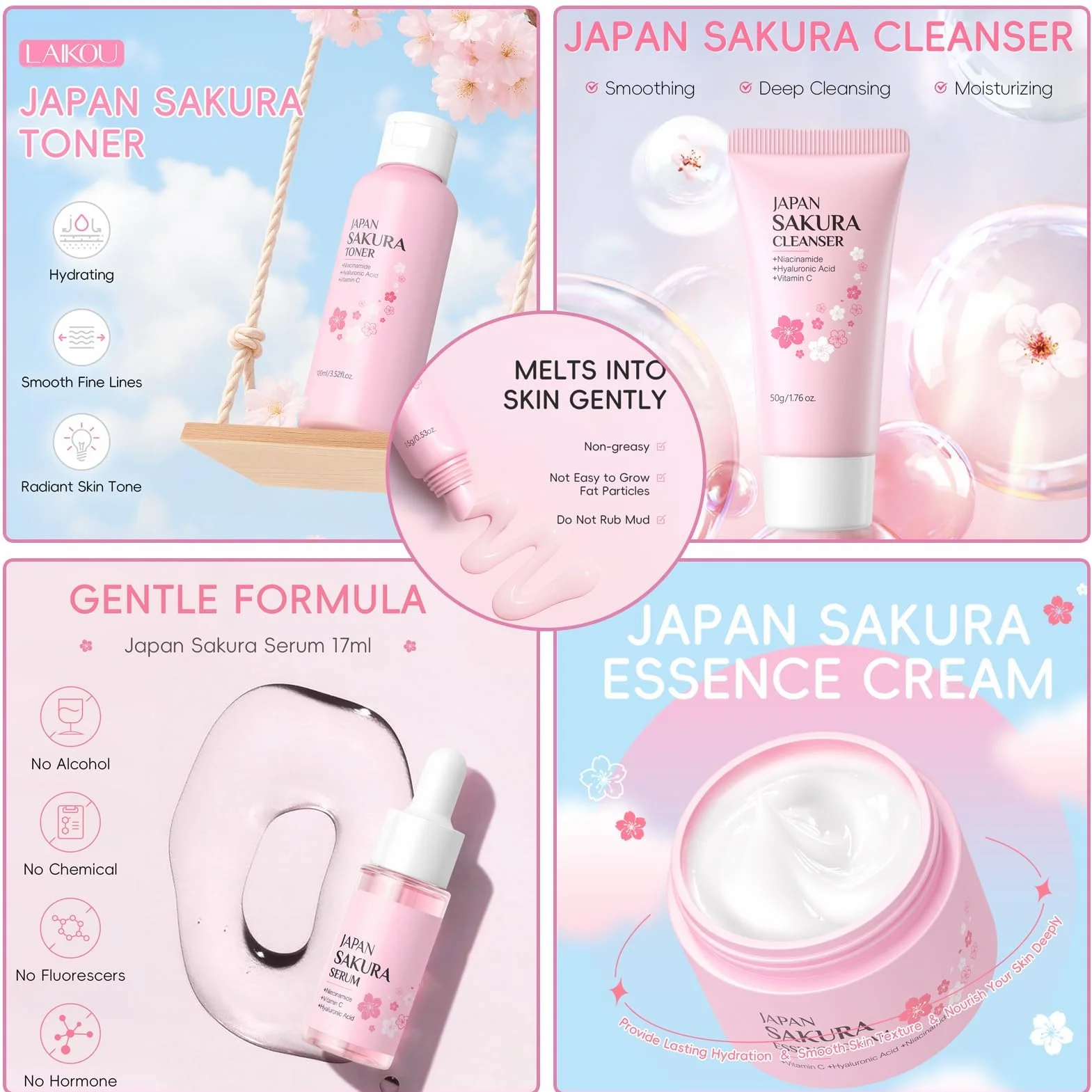 Sakura Coffret Cadeau de Soins de la Peau 7 Pièces pour Femmes
