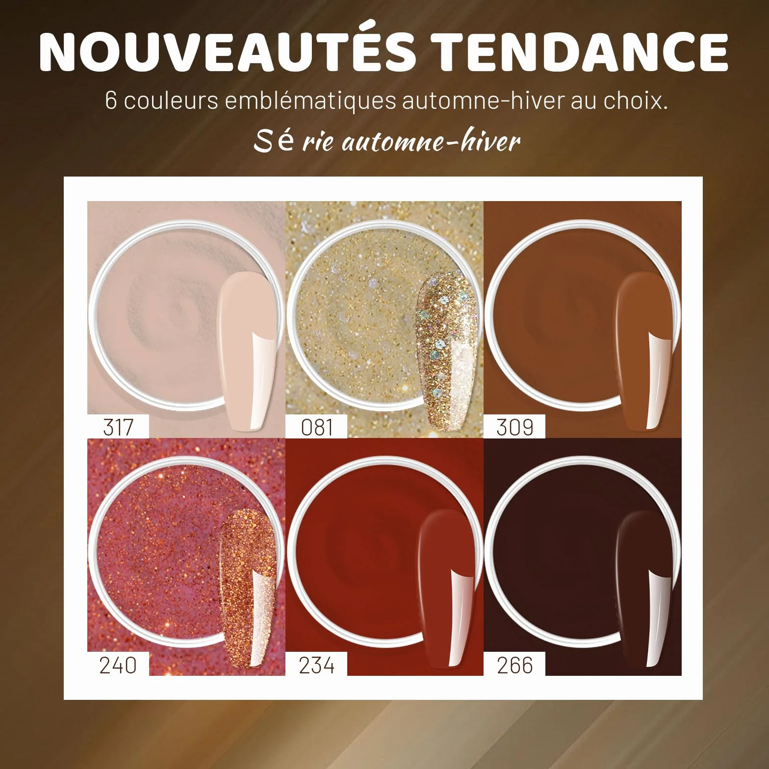 Aokitec Poudre à tremper 6 couleurs, poudre à ongles, nail art, ongles français, pas besoin de lampe