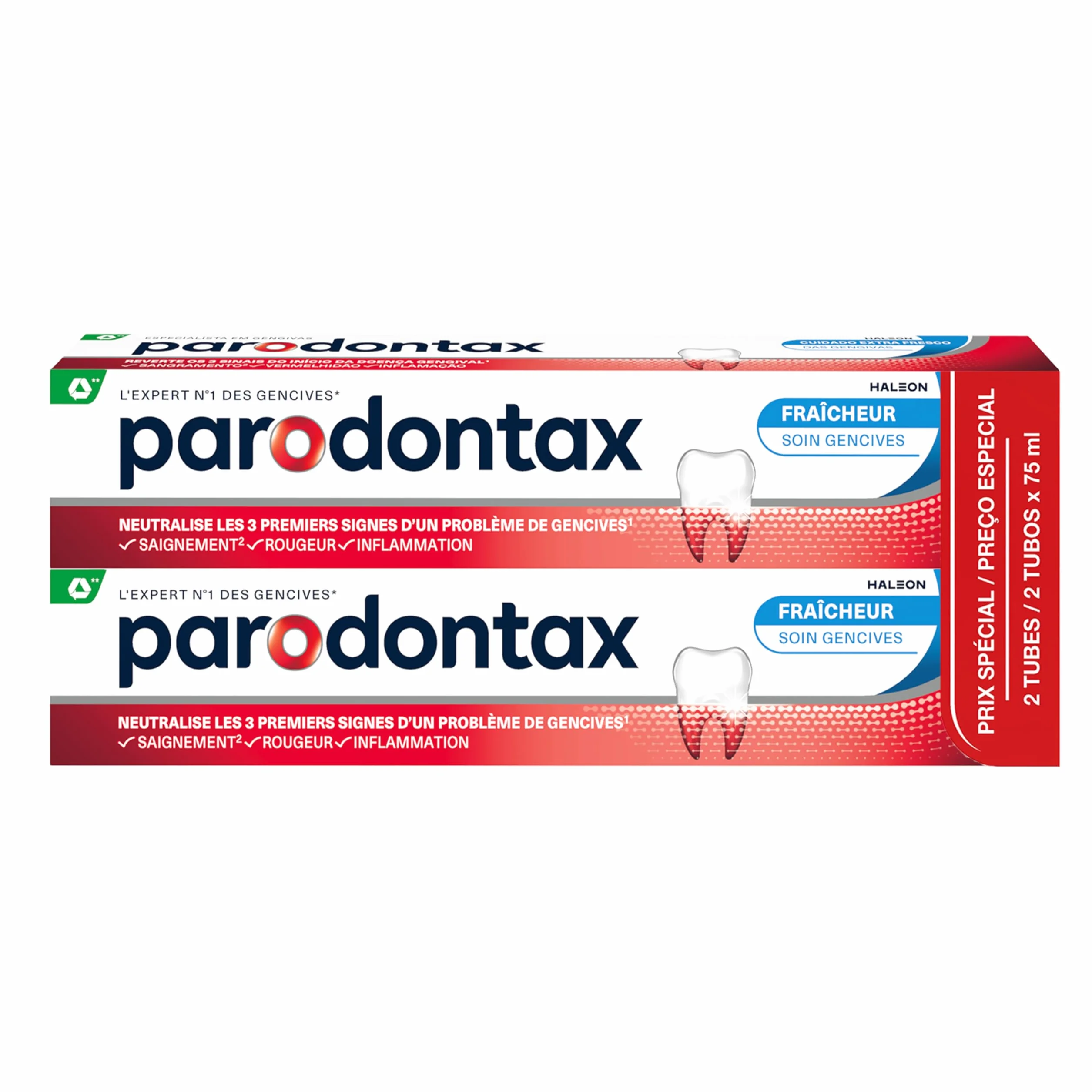 Parodontax Dentifrice Fraîcheur Intense Lot de 2x75 ml Soulager La Sensibilité Dentaire