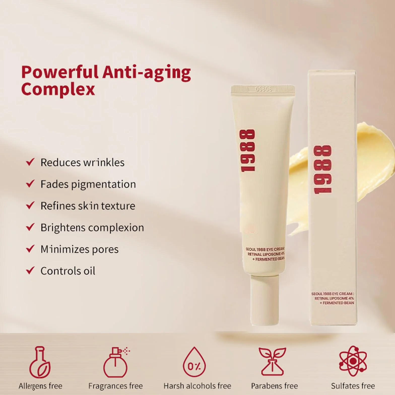 Crème contour des yeux anti-âge 1988, Sérum rétinien anti-cernes et ridules