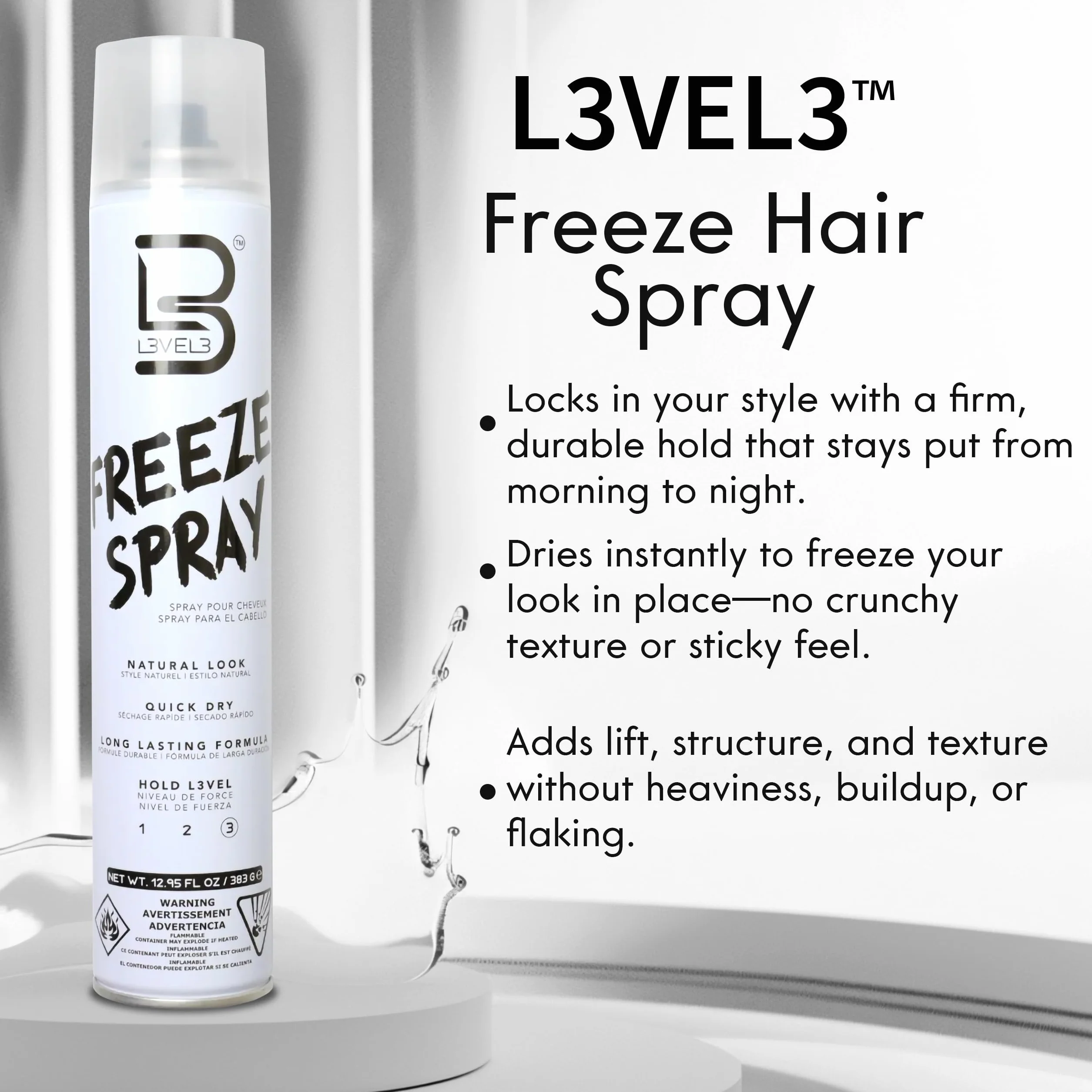L3 Spray pour cheveux Level 3 - Longue durée et forte - 400 ml