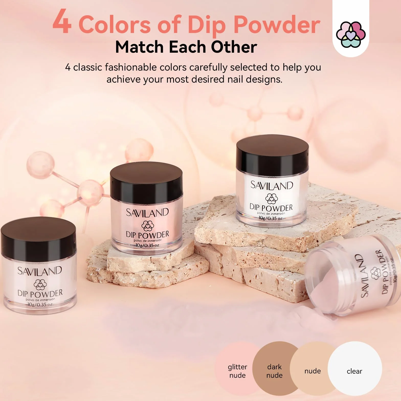 Saviland Dip Powder Kit Complet 6 Couleurs Manucure Kératine Base Coat Top Coat Activateur Huile Cuticules