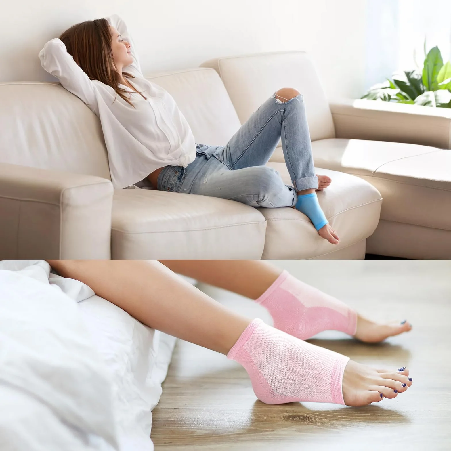Promifun Chaussettes pour talons hydratantes 2 paires Réparation pieds secs craquelés