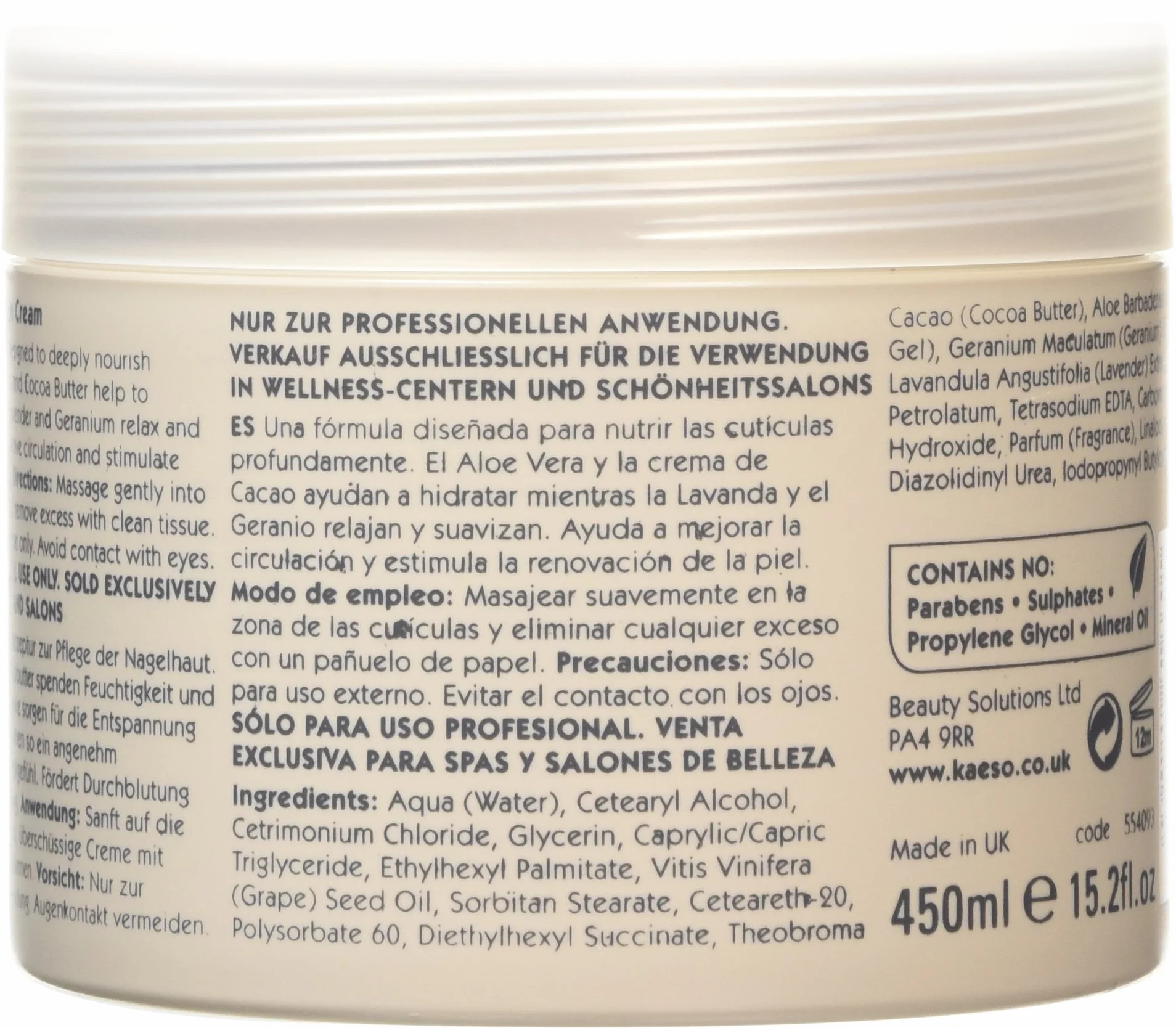 Kaeso Velvet Touch Cuticle Massage Cream 450 ml
