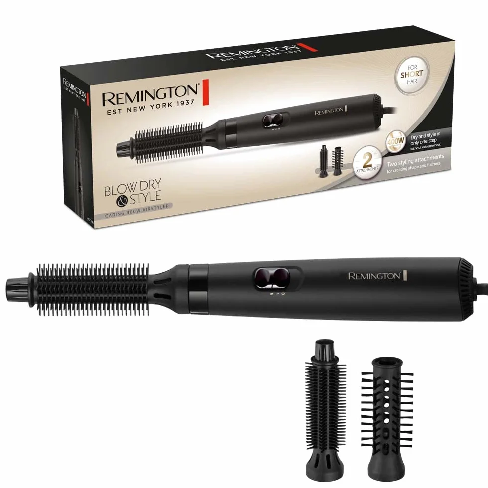 Remington Brosse Soufflante [Idéale Cheveux Courts] Blow Dry & Style (400W, Température variable, 2 brosses rondes 19 et 25mm, Cordon Rotatif) AS7100
