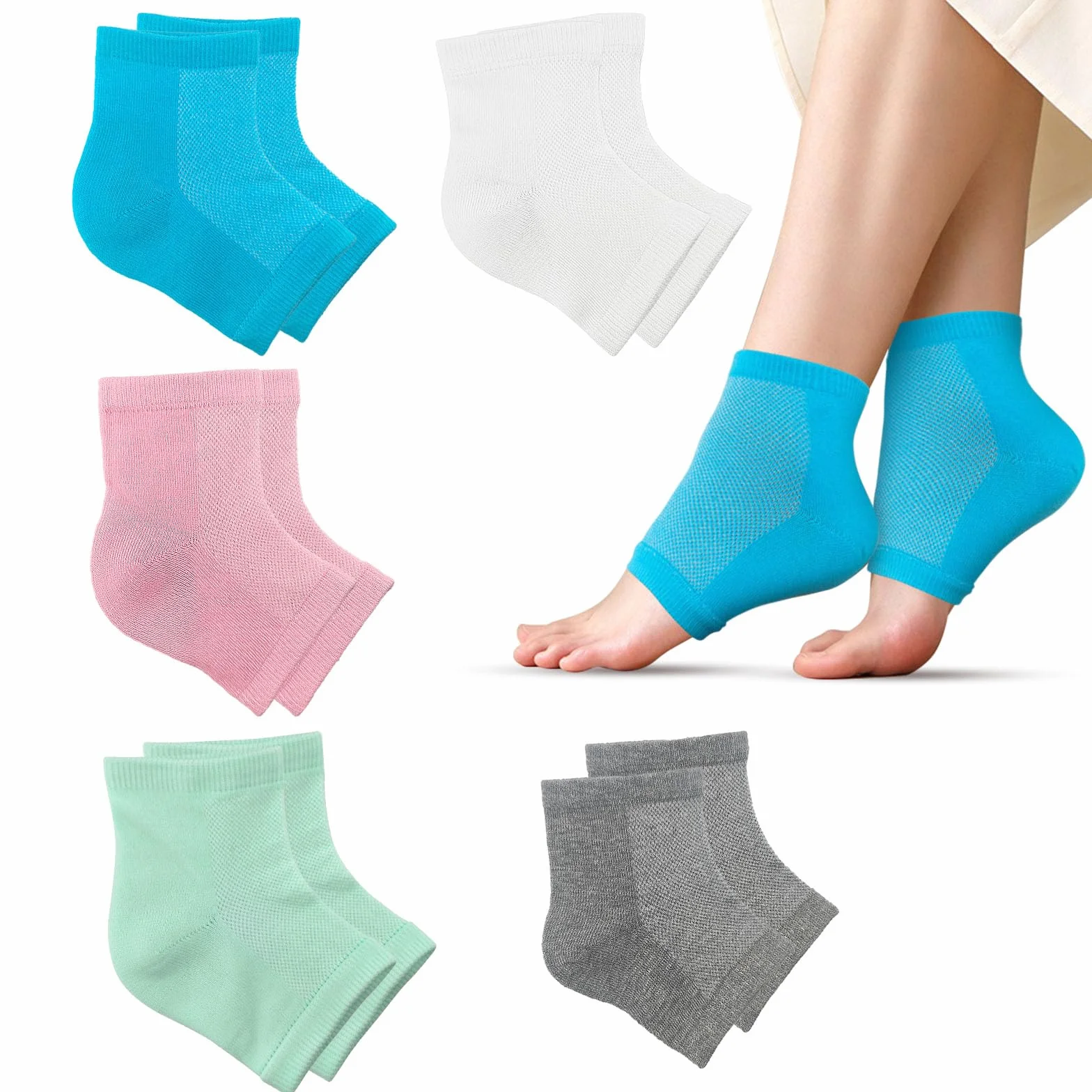 Chaussettes Hydratantes à Talon Souple 4 Respirant pour Pieds Secs avec Gel et Sans Gel Réutilisable