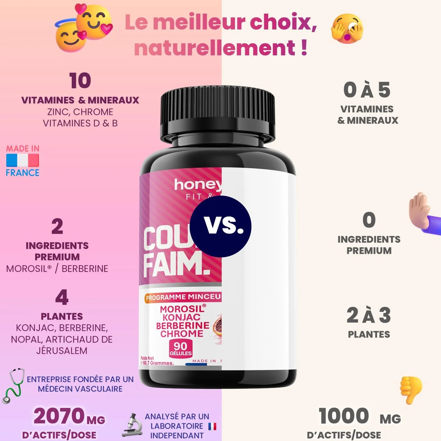 Coupe Faim Puissant Konjac Morosil Berbérine Chrome 90 Gélules Anti-Fringales Gestion Appétit Minceur Perte de Poids Naturel Vegan