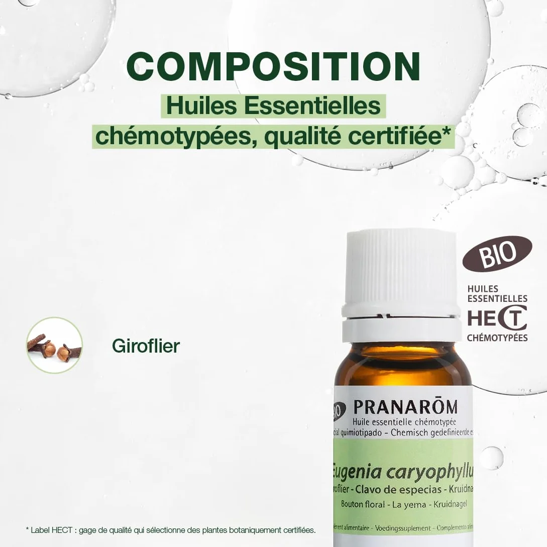 Huile Essentielle Chémotypée Giroflier BIO PRANARÔM 10 ml Confort bucco-dentaire Pure Et Naturelle HECT