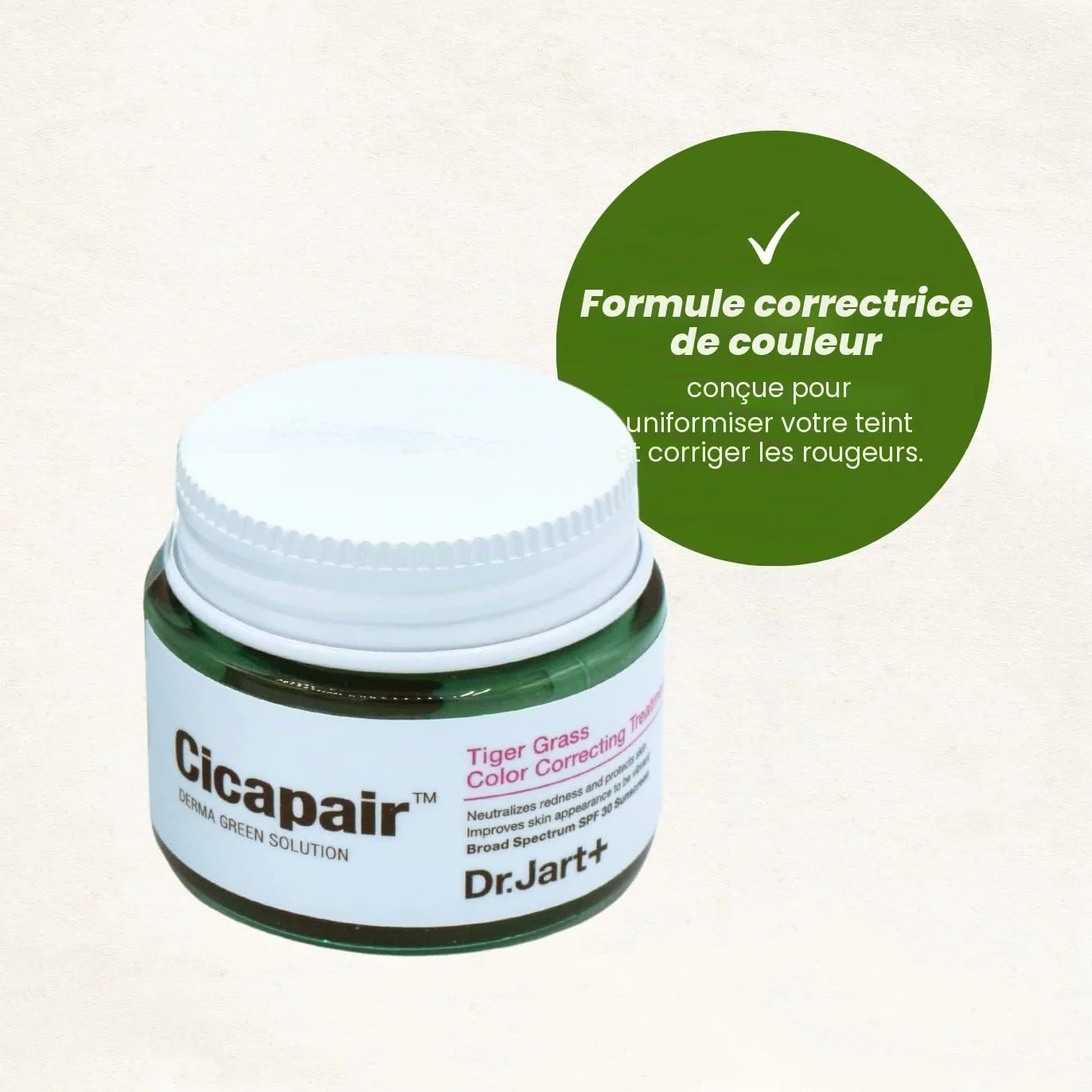 Dr.Jart+ Cicapair Tiger Grass Traitement correcteur de couleur SPF 30 Centella Asiatica Crème cc Soin coréen Taille voyage 1,5 ml