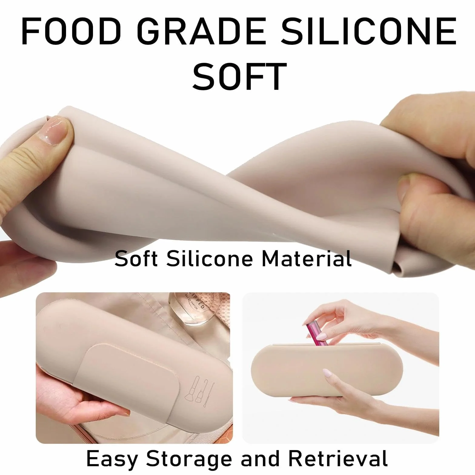 Étui à Pinceau de Maquillage en Silicone Rangement Portable Fermeture Magnétique pour Voyages Trousse pour Femmes (Kaki)