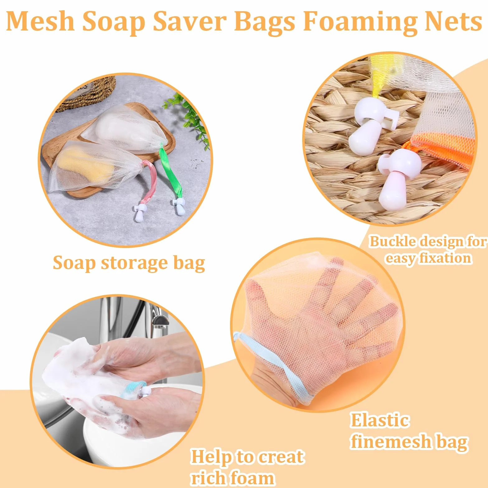Sac à savon en nylon avec cordon de serrage - Lot de 10 sachets exfoliants pour le bain et le visage