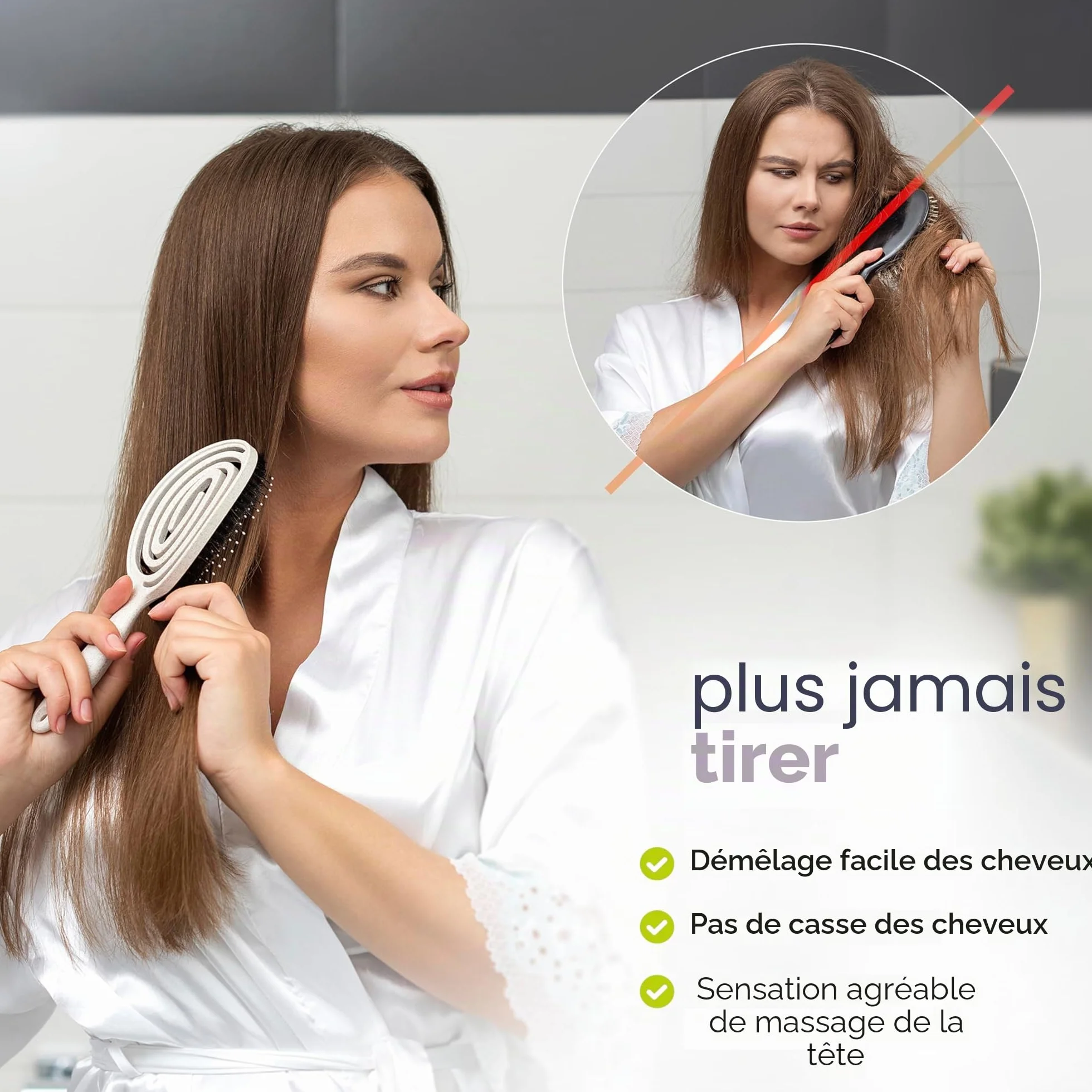 FABCARE Brosse Cheveux Poil Sanglier Démêlante Double Ressort Spirale Magique Sans Tirer Professionnelle Beige