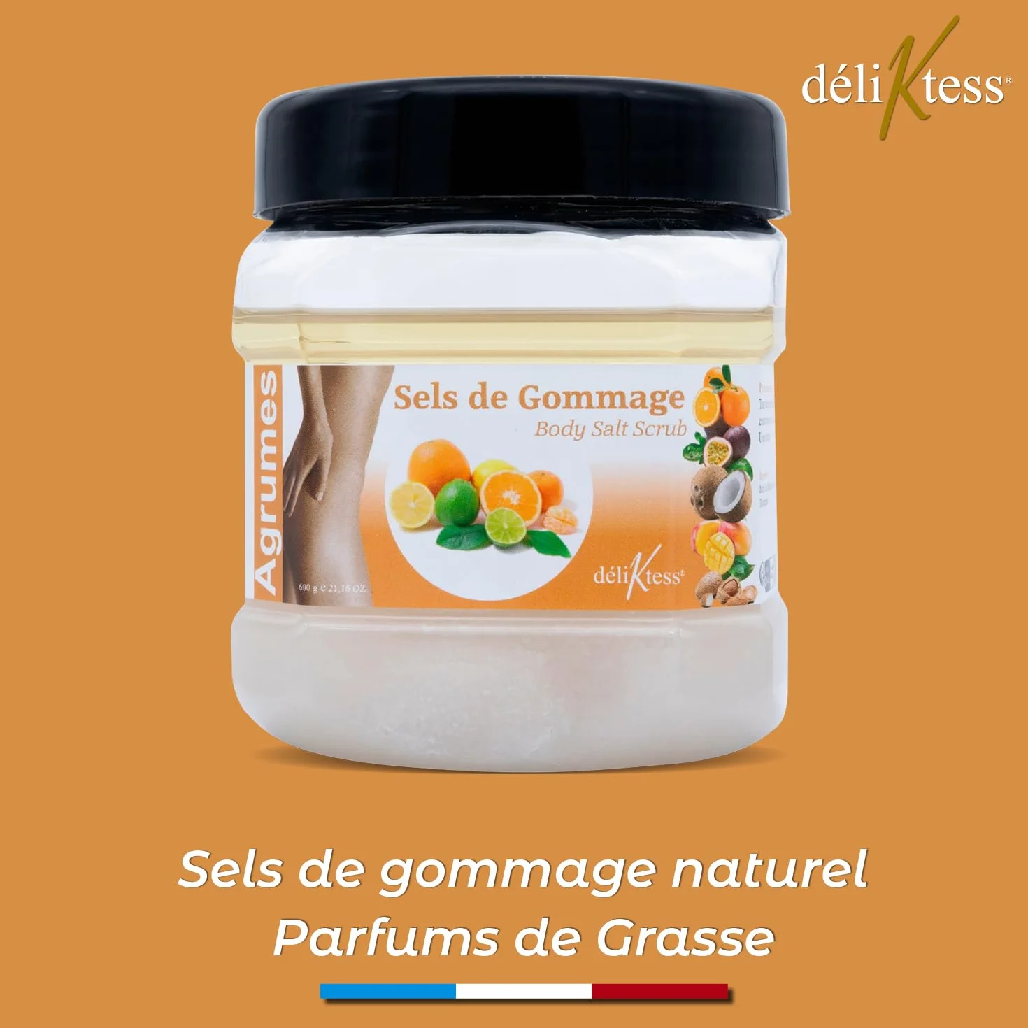 Gommages pour le corps parfumés Exfoliant au sel marin 600 gr 18 parfums Fabriqués en France Agrumes