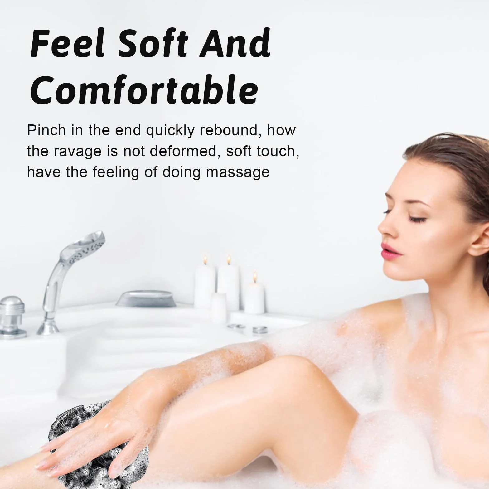 Éponge Fleur de Bain Noir, 2 Pièces, Exfolier Nettoyer Peau, Accessoires Douche