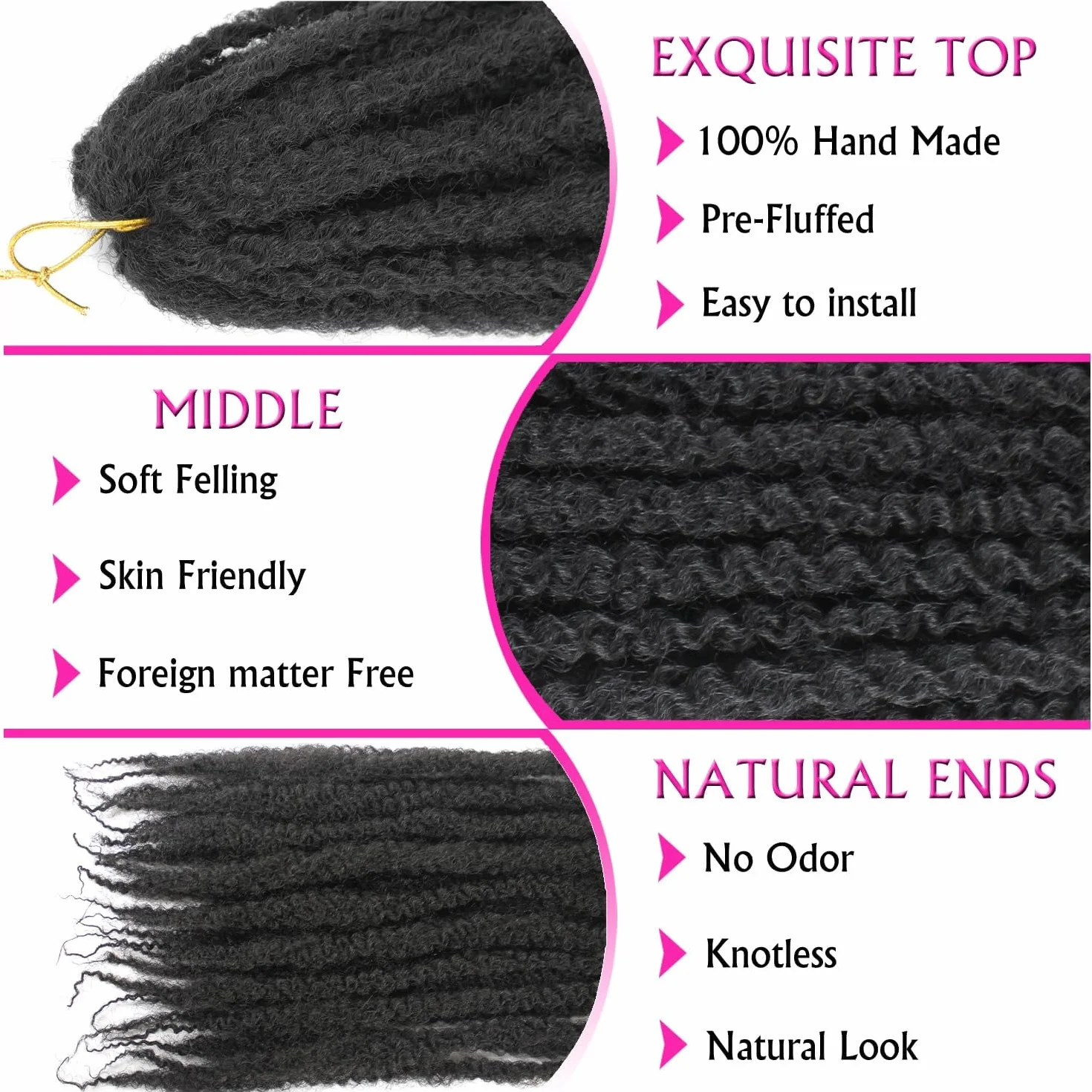 Enbeautiful Marley Twist Hair 24 Inch 8packs Marley Twists Braiding Hair Long Cuban Twist Hair Pre Fluffed Afro Kinky Curly Twists Crochet Hair Synthetic Marley Braids Extensions,1B#