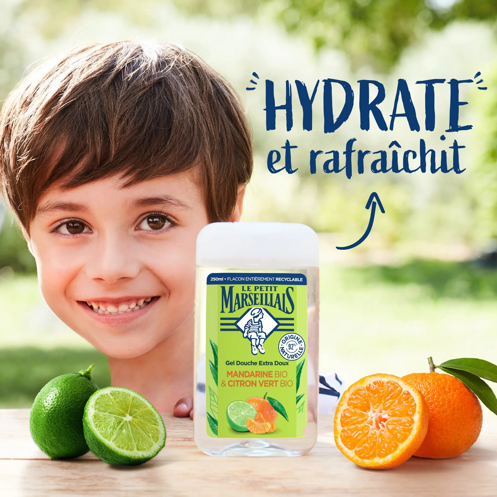 Le Petit Marseillais Gel Douche Extra Doux Mandarine Bio Citron Vert Bio 250ml 92% Ingrédients Naturels Flacon Recyclable