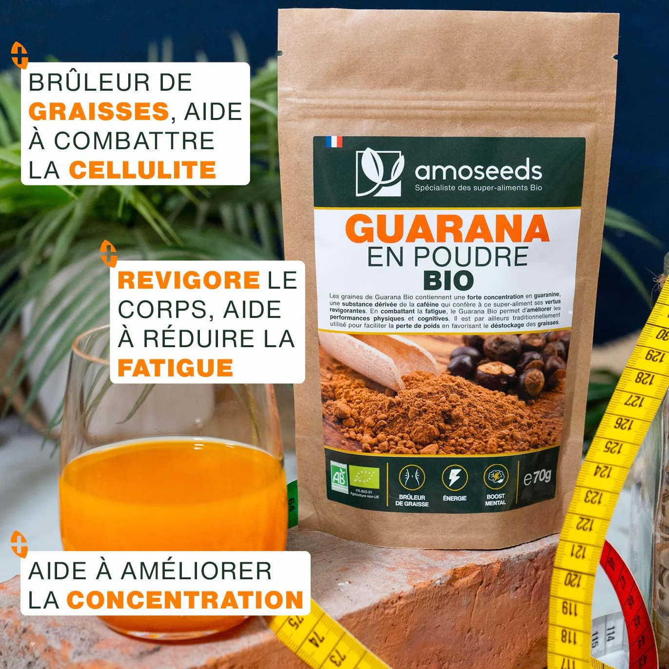 Guarana en Poudre Bio 70G | Contrôle du Poids, Énergie, Boost Mental