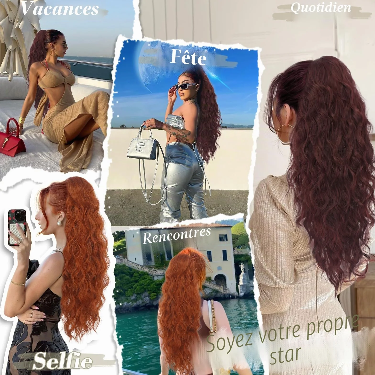 BARSDAR Rouge Cuivré Queue de Cheval Extension, 66cm Cordon Queue de Cheval Extension de Cheveux pour Femme, Longue Bouclé Ondulées Synthétique Clip en Queue de Cheval Postiche, Cowboy Rouge Cuivré