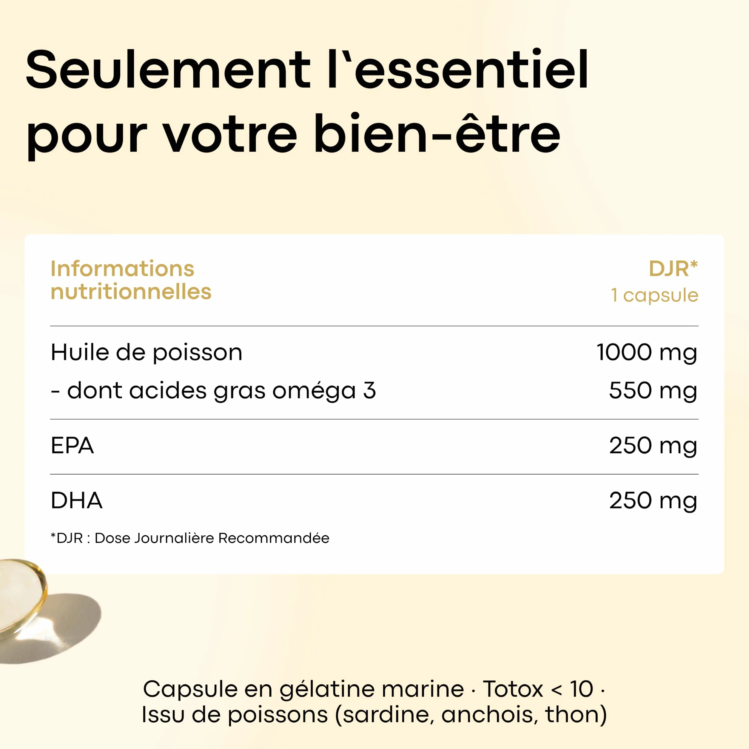 Essentials by Novoma Omega 3 EPA DHA 1000 mg 30 Capsules Huile Poisson Sauvage Cœur Cerveau Vision