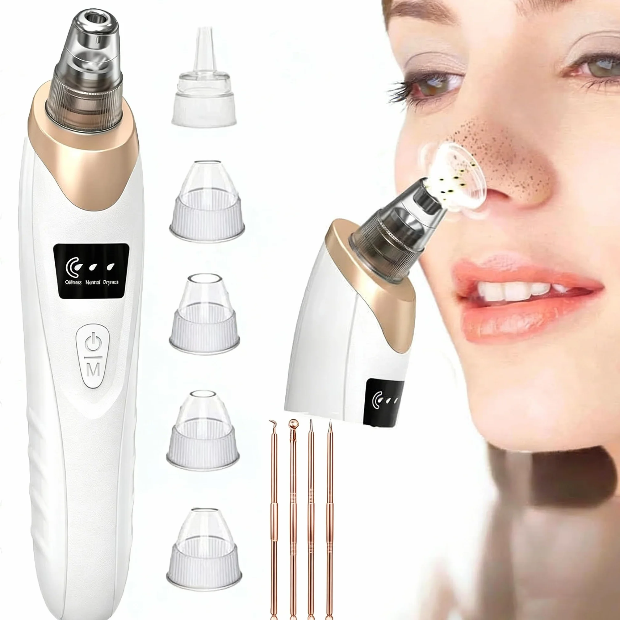 Aspirateur Point Noir Extracteur de Comédons Nettoyage des Pores avec 5 Sondes 3 Modes Points Noirs Anti Point Noir Nez Nettoyage des Pore Peau Soin Visage