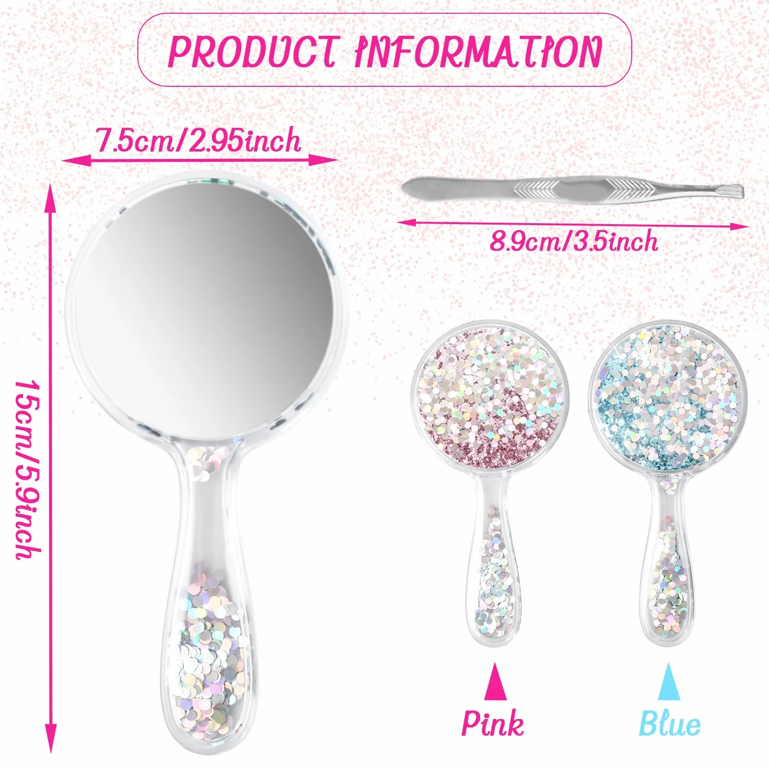 Miroir à Main Professionnel Portable Rond avec Poignée pour Maquillage Voyage