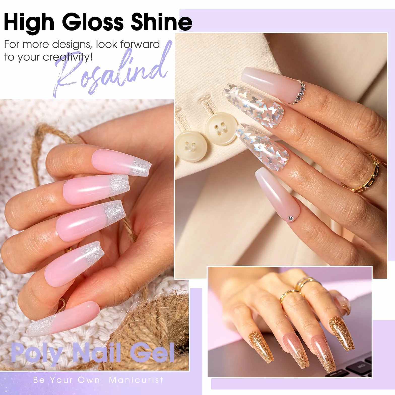 ROSALIND Vernis à ongles UV LED Quick Extension 12 couleurs 10 ml Nail Art Set