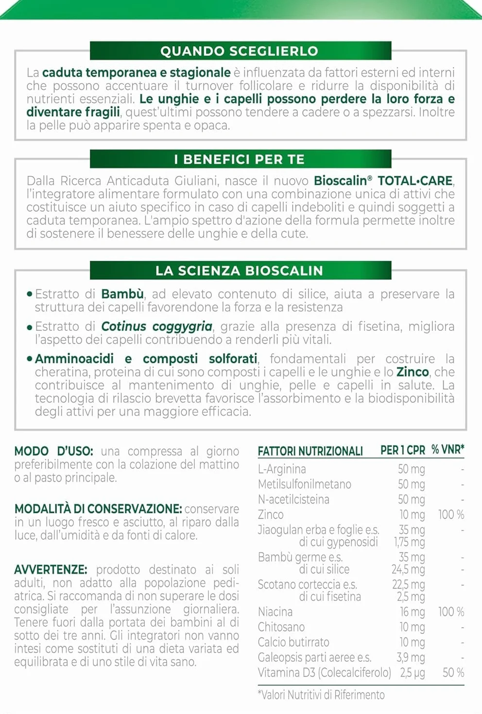 Bioscalin TOTAL •CARE Complément alimentaire avec actifs naturels, pour cheveux, cuir et ongles plus forts, pour femme et homme, sans gluten, 90 comprimés