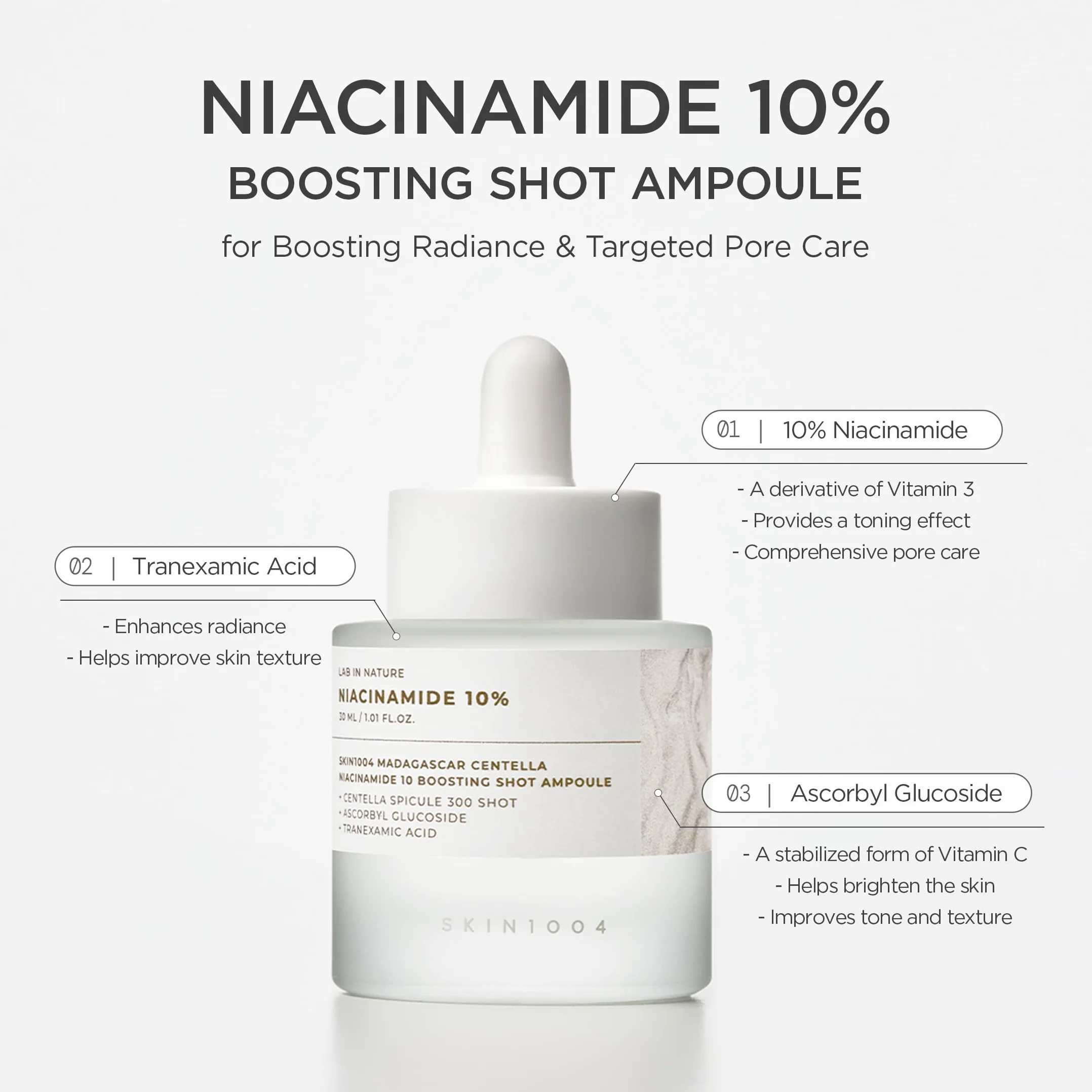 SKIN1004 Madagascar Centella Niacinamide 10% Boosting Shot Bulbe, 30 ml