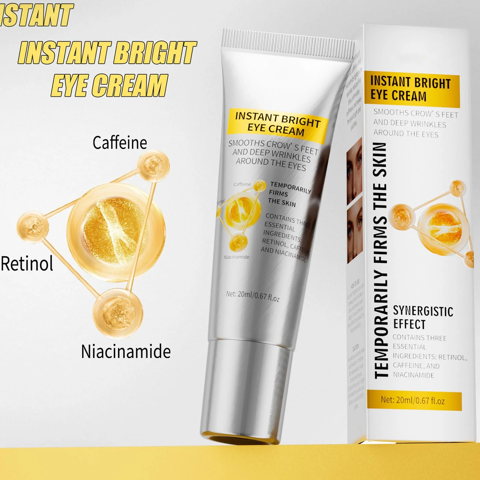 Crème contour des yeux au rétinol anti cernes poches rides ridules hydratante 20ml