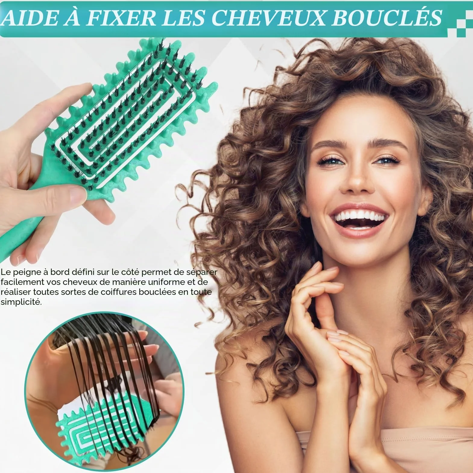 Brosse à cheveux antistatique démêlage doux poignée ergonomique vert