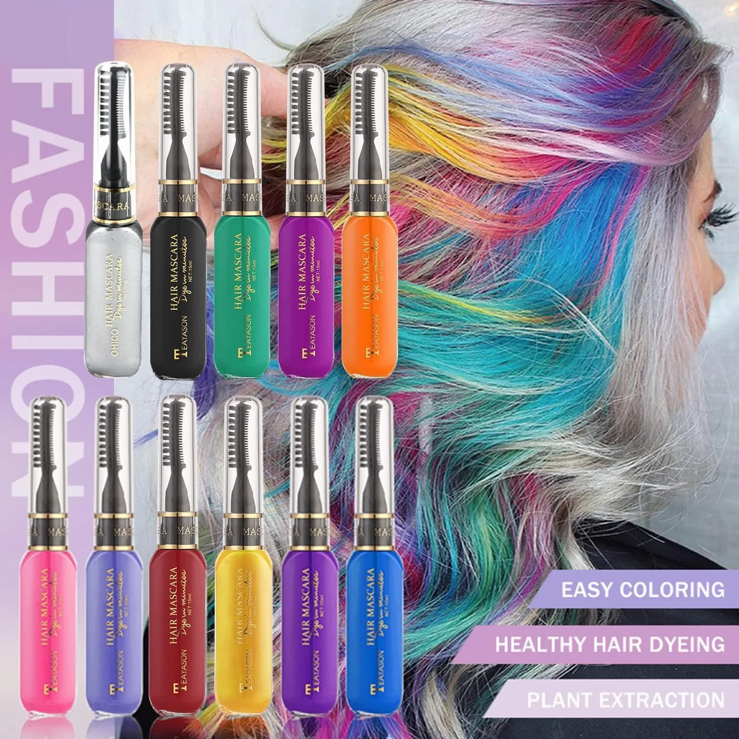 Kit Couleur Temporaire Mascara Cheveux Lavable 13 Couleurs Peigne Craie Bleu Halloween Cosplay Fête