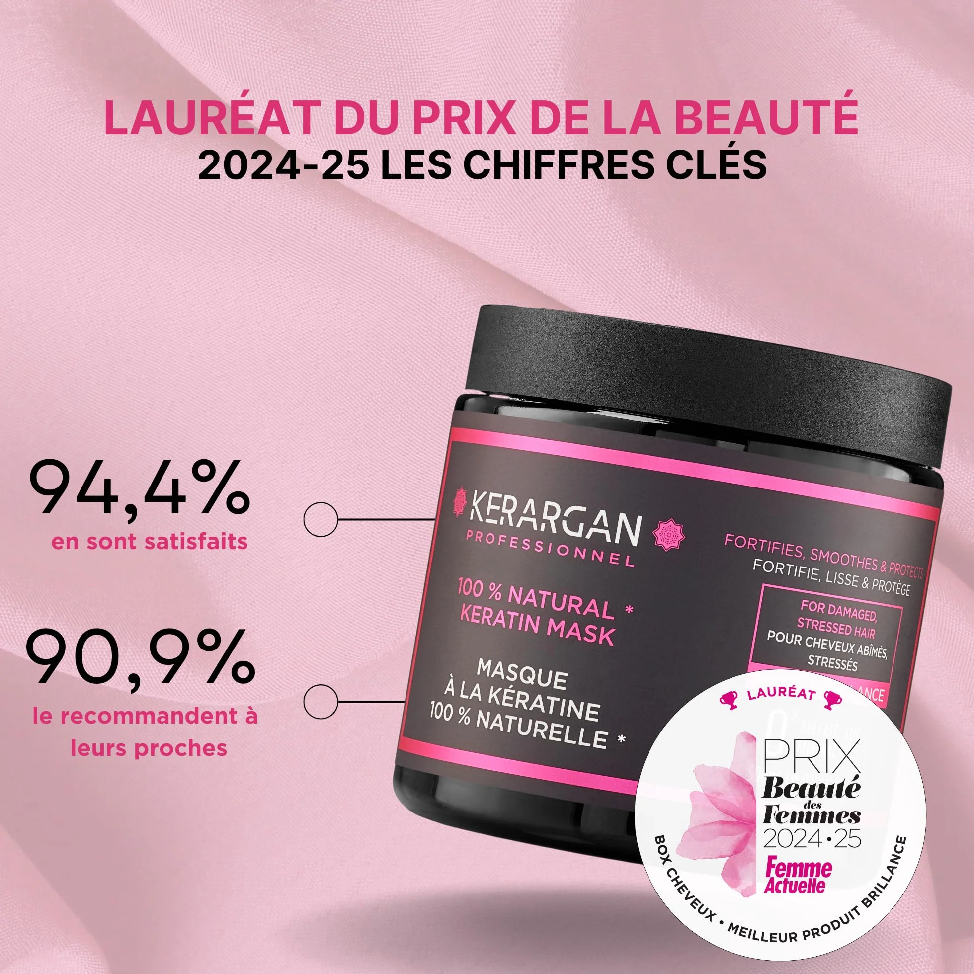 Kerargan Masque Capillaire Ultra Réparateur à la Kératine 500ml Cheveux Abîmés Fortifie Lisse Protège Sans Sulfate