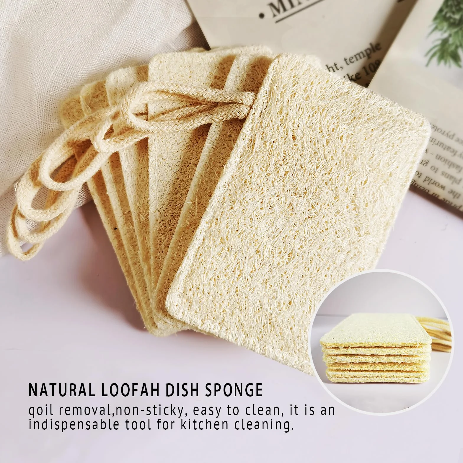 Épurateur d'éponges à Vaisselle en Luffa Naturel Paquet de 6 Anti-Rayures Biodégradable