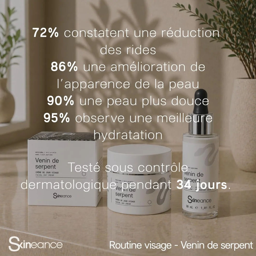Skineance - Duo Venin de Serpent | Creme Jour 50 ml + Serum 30 ml | Peptide Syn-Ake | Hydratation Quotidienne et Teint Éclatant | Routine Beauté | Formules Contrôlées