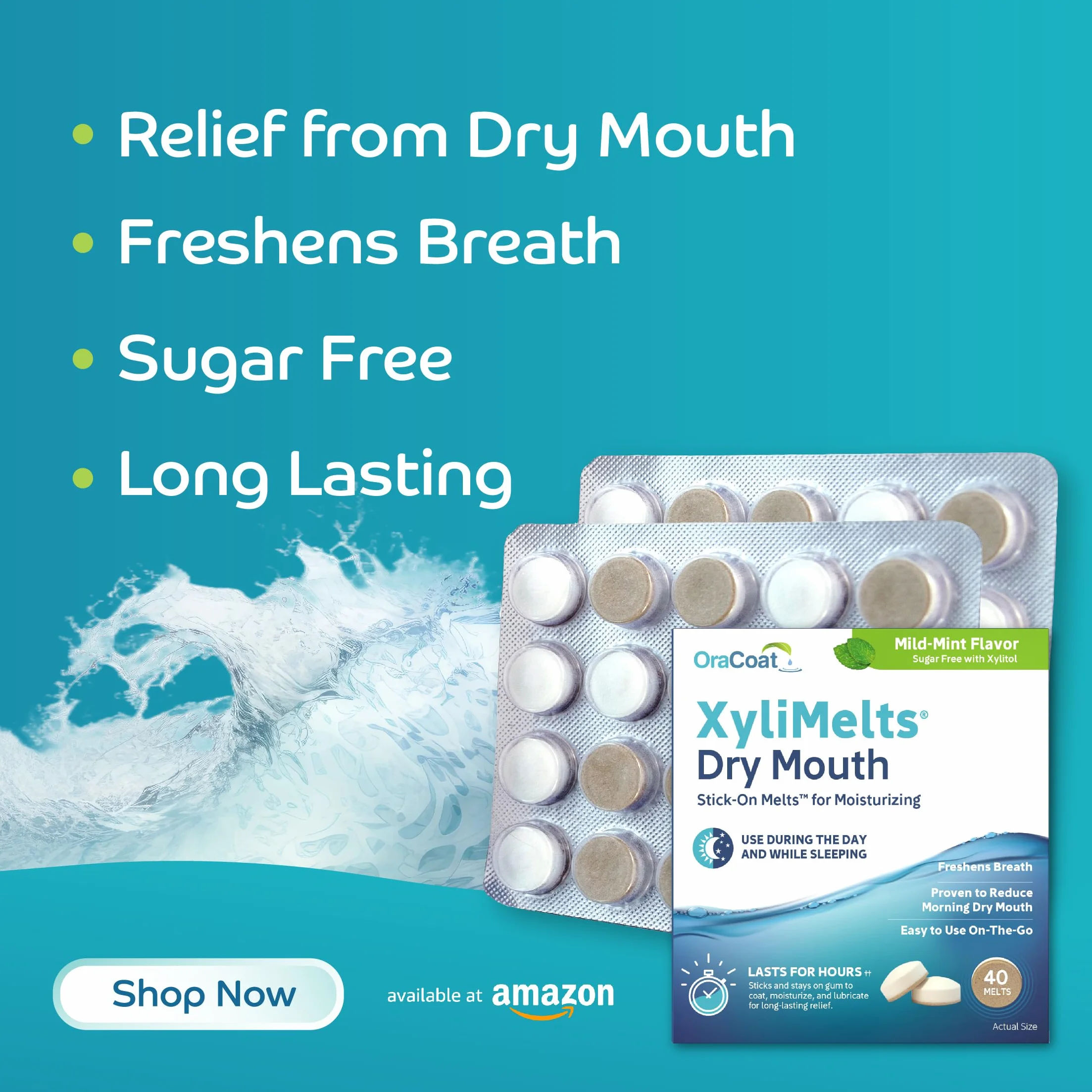 Xylimelts Bouche Sèche 40 Pastilles Adhérentes Menthe Douce Xylitol sans Sucre Action 8h