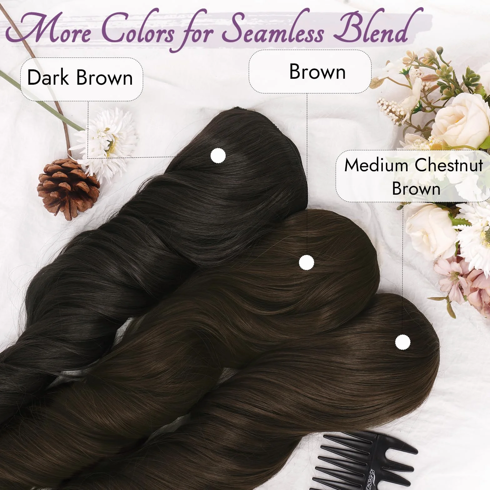 BARSDAR Extension Cheveux à Clips Foncé Brun, Longue Ondulées Extension à Clip Cheveux Naturel pour Femme 50cm 5PCS Tête Pleine Extensions Synthétique Postiche - Foncé Brun