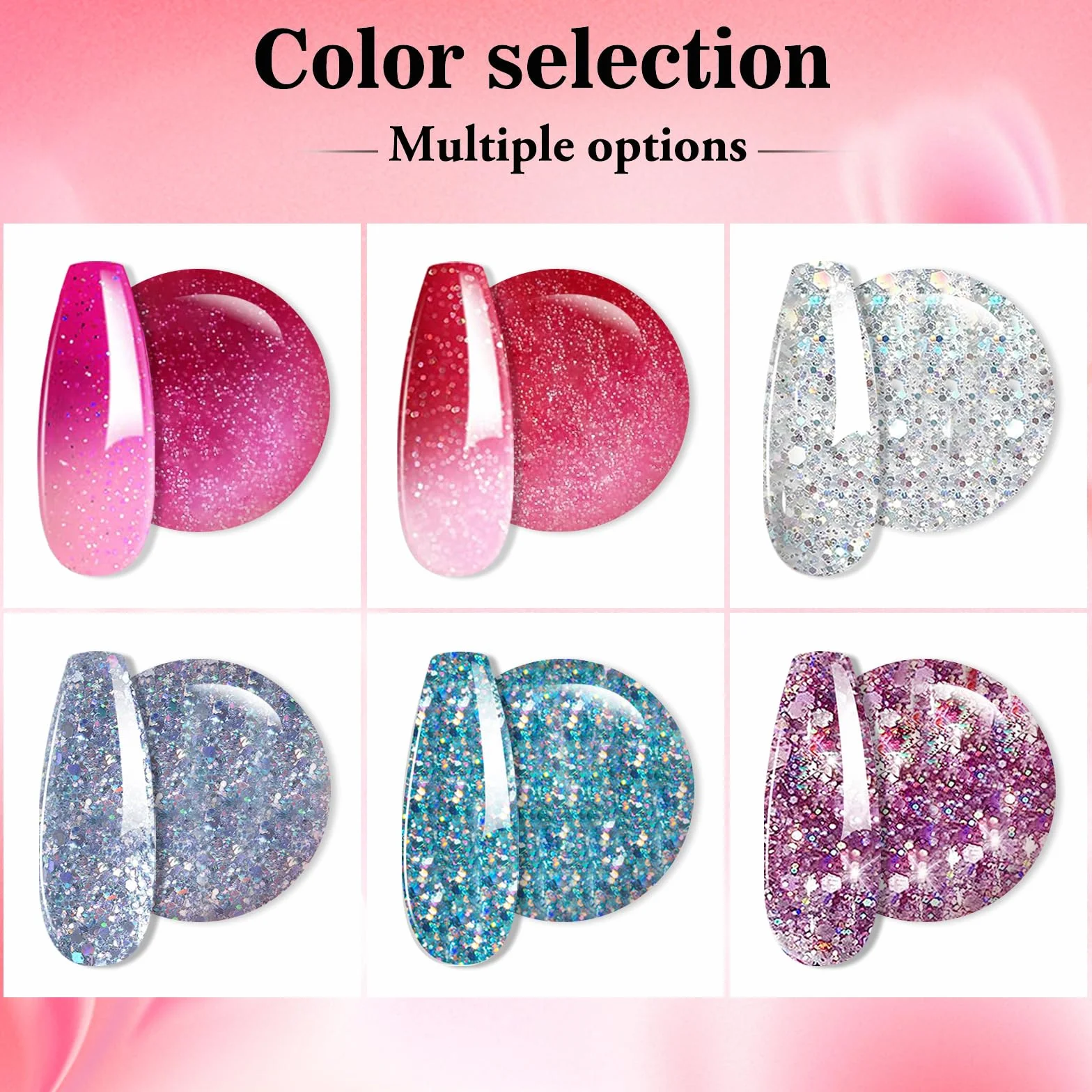 Lot de 6 boîtes poudre trempage paillettes holographiques couleurs changeantes rouge rose bleu argenté 10g