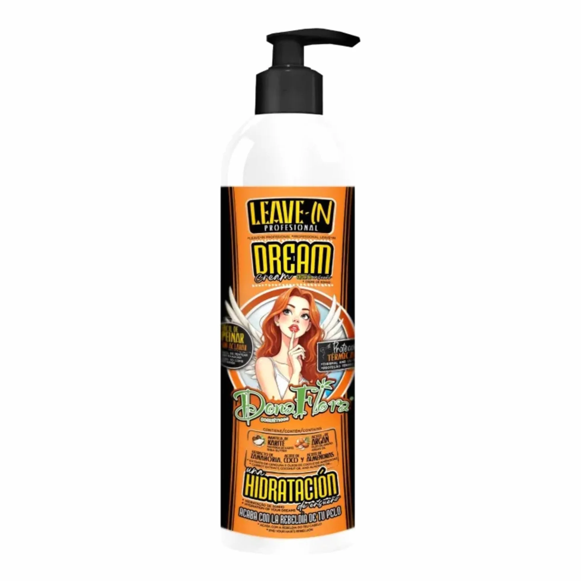 Dona Flora Leave-in Dream Cream 500ml Soin Sans Rinçage Hydratant Lissant Cheveux Secs