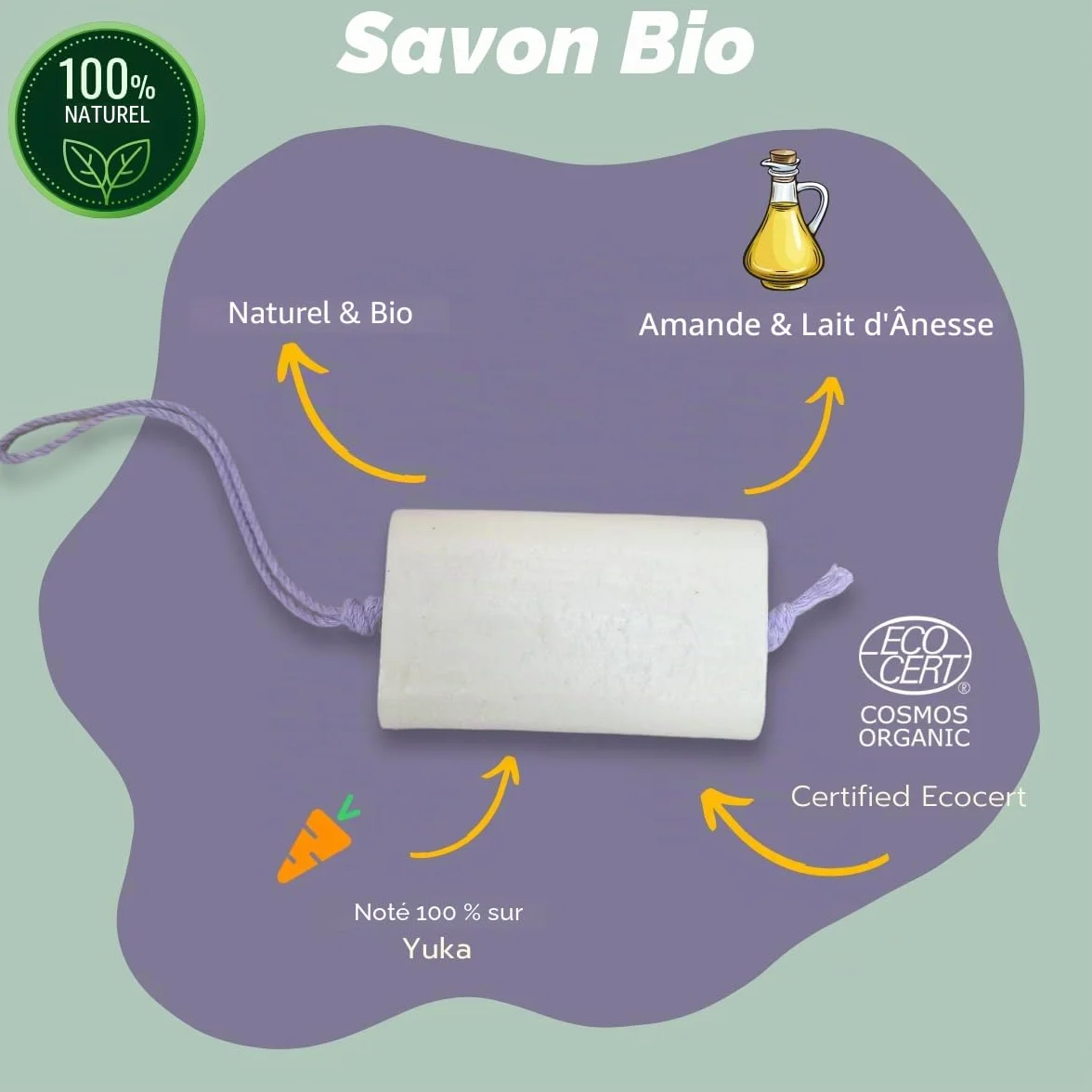Savon Lait d'Anesse et Amande Douce Bio 100 g - Fait en France