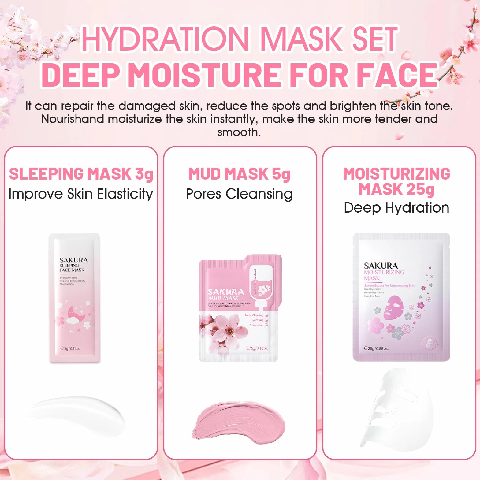 Sakura Coffret Soins Visage Femme 11 Pièces, Coffret de Soin Peau Hydratant Nourrissant