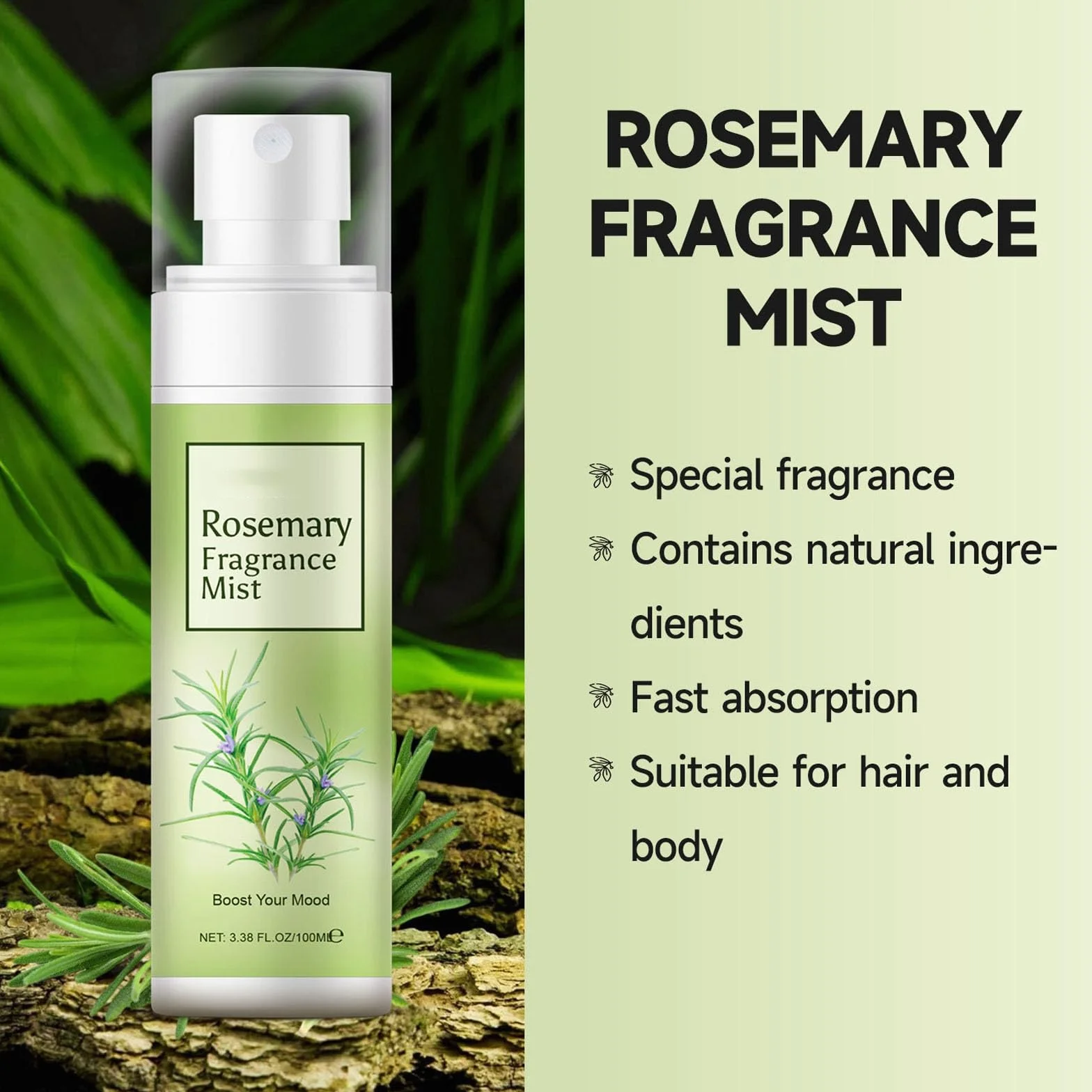 Brume corporelle au romarin pour femme, parfum longue durée cheveux et corps