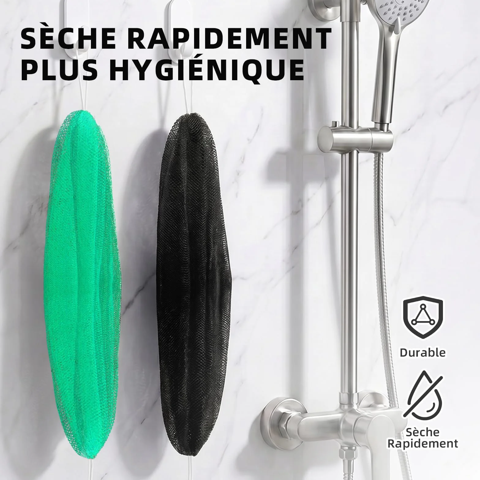 Cleangor Filet à Bain Africain Éponge Exfoliante Corps Douche Gant Soie Noir Vague Marine