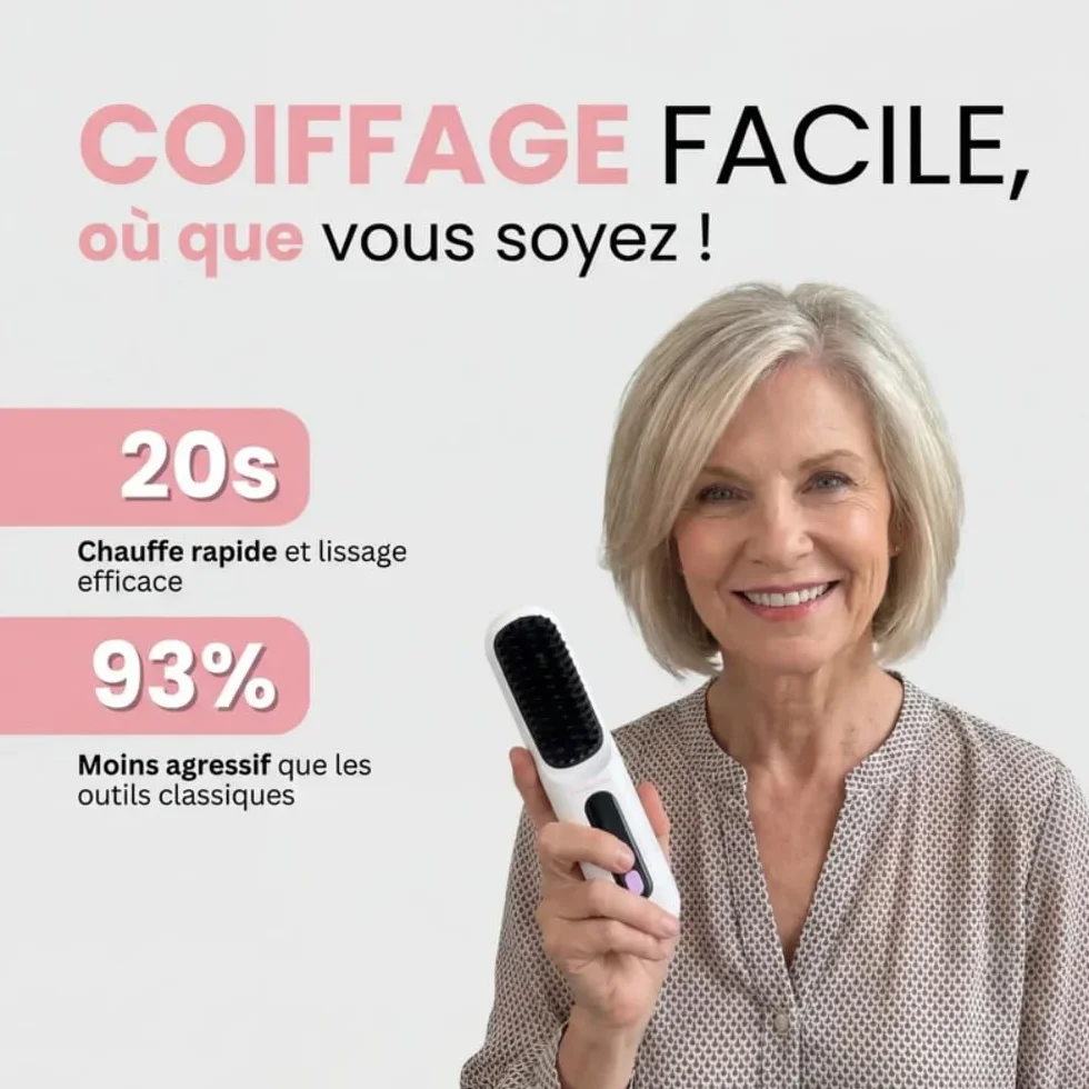 Brosse à Lisser Rechargeable Portable 3 Températures Chauffage Rapide Affichage LCD